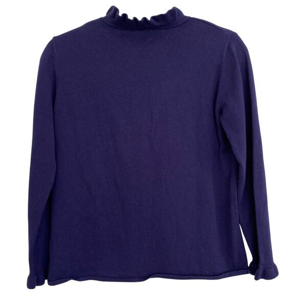 Burgess Cotton Cashmere Navvy Blue Ruffle Neck Sleeve Button Sweater Pullover - Picture 3 of 7